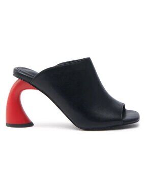 AZALEA WANG Sidle Slip On Mule Sandals Size 6 Black Red Curved Chunky Heels NEW